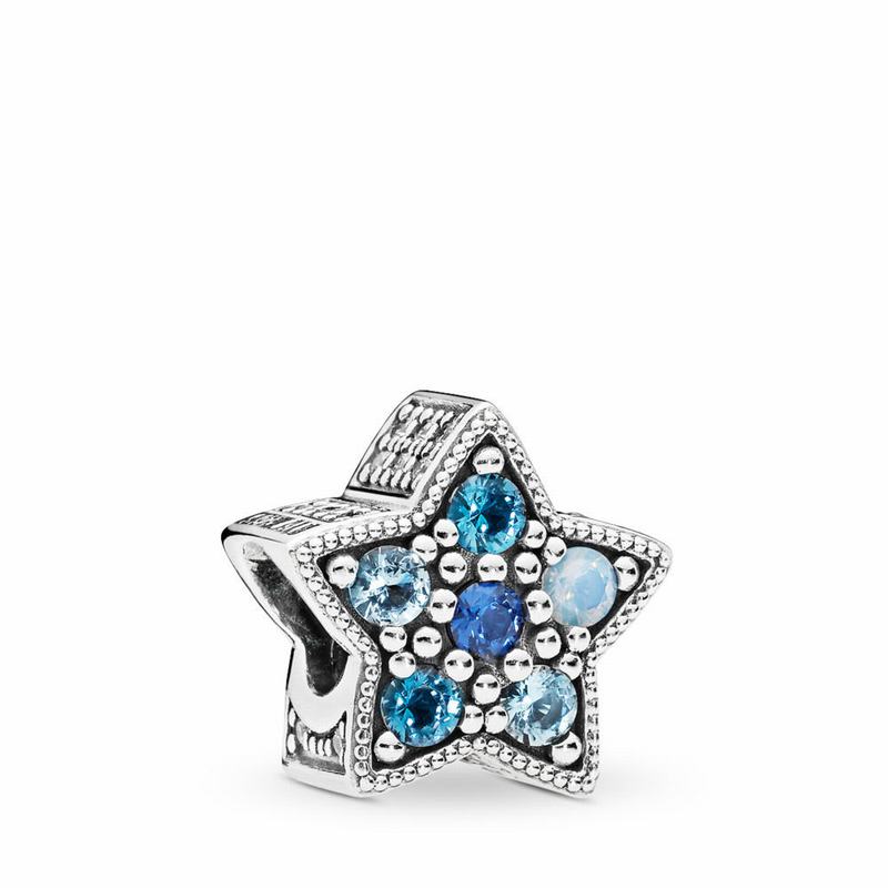 Pandora Bright Star Charm Ireland - Sterling Silver/Blue/Mixed Stones/Crystal - 625307FPT